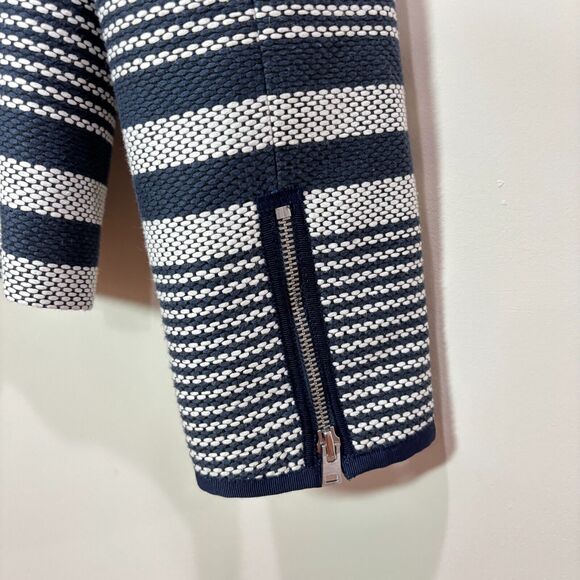 J Crew Striped Knit Jacket Women 6 Navy White Lady Cropped Zip Preppy Nautical - Picture 8 of 12